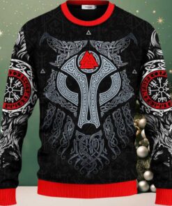 Cool Wolf Vegvisir Pattern Viking Ugly Christmas Sweater Cool Wolf Vegvisir Pattern Viking Ugly Christmas Sweater