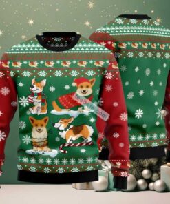 Corgi Snow Day Ugly Xmas Sweater Party Green Red