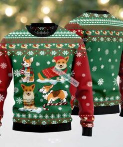 Corgi Snow Day Ugly Xmas Sweater Party Green Red, hoodie, sweater, long sleeve and tank top Corgi Snow Day Ugly Xmas Sweater Party Green Red
