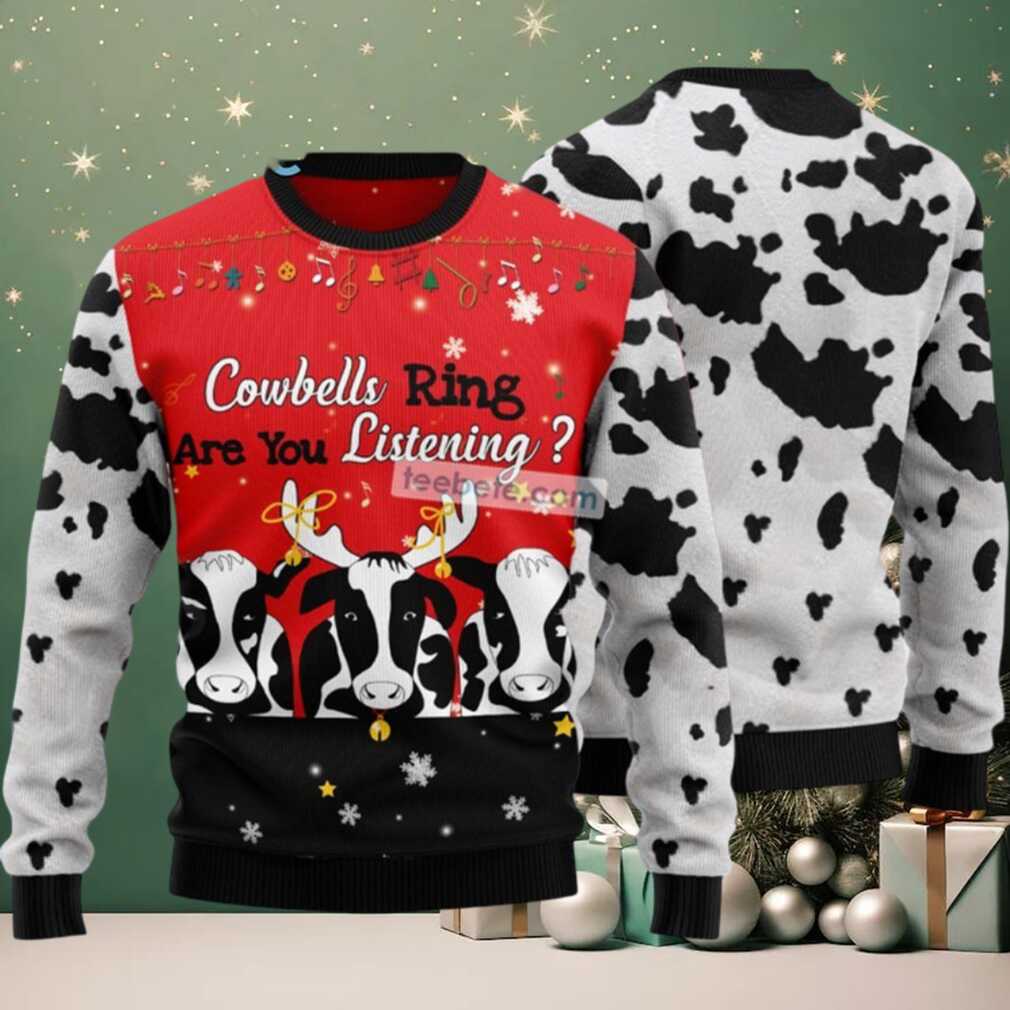 Cow Bell Rings Are You Listening Ugly Christmas Sweater Friends Cow Bell Rings Are You Listening Ugly Christmas Sweater Friends