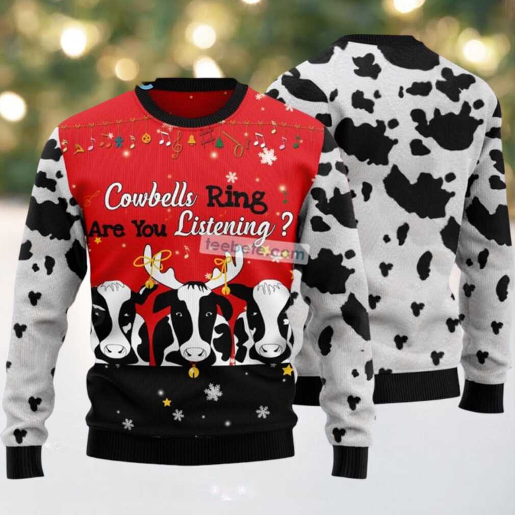 Cow Bell Rings Are You Listening Ugly Christmas Sweater Friends Cow Bell Rings Are You Listening Ugly Christmas Sweater Friends