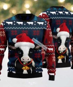 Cow Face And Xmas Bell Ugly Christmas Sweater Big And Tall Blue Red, hoodie, sweater, long sleeve and tank top Cow Face And Xmas Bell Ugly Christmas Sweater Big And Tall Blue Red