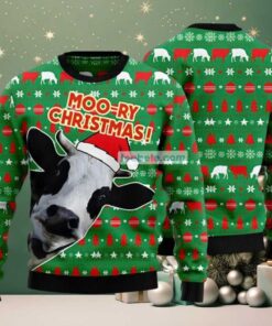 Cow Face Moory Ugly Christmas Sweater Mens Green