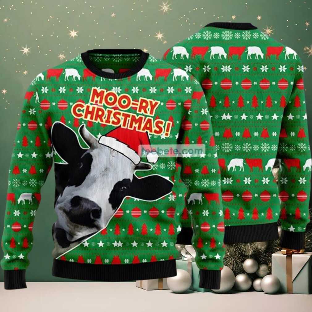Cow Face Moory Ugly Christmas Sweater Mens Green, hoodie, sweater, long sleeve and tank top Cow Face Moory Ugly Christmas Sweater front view