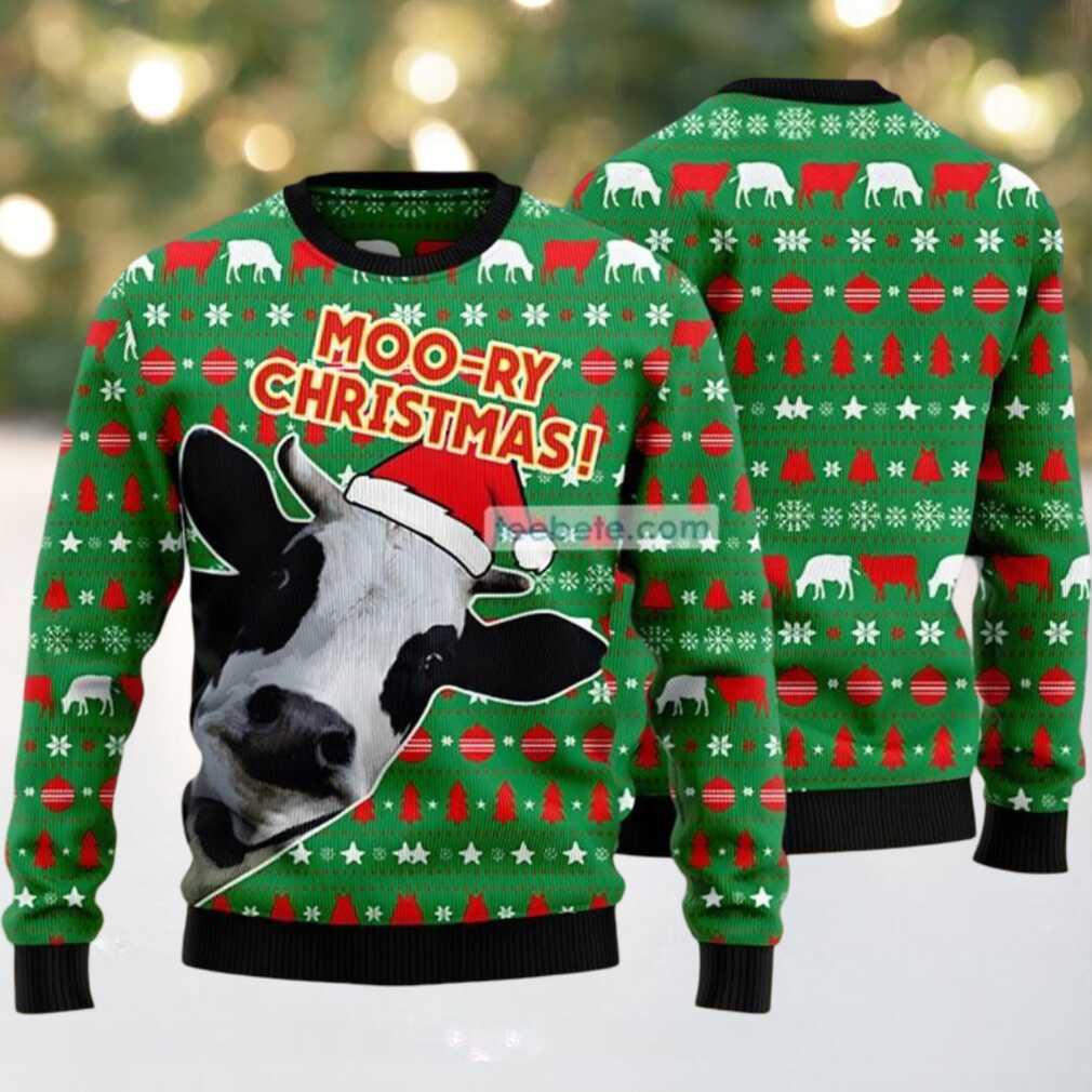 Cow Face Moory Ugly Christmas Sweater Mens Green, hoodie, sweater, long sleeve and tank top Cow Face Moory Ugly Christmas Sweater back view