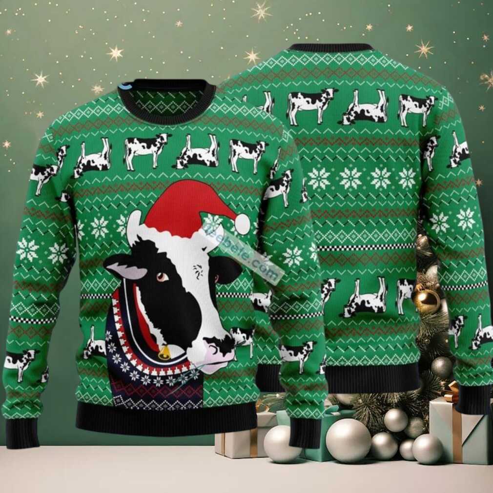 Cow Face Xmas Beanie Ugly Xmas Sweater Party, hoodie, sweater, long sleeve and tank top Cow Face Xmas Beanie Ugly Xmas Sweater Party front view