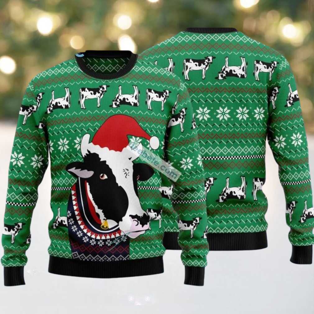 Cow Face Xmas Beanie Ugly Xmas Sweater Party, hoodie, sweater, long sleeve and tank top Cow Face Xmas Beanie Ugly Xmas Sweater Party worn by a person