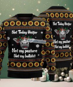 Cow Heifer Not Today Sunflower Ugly Sweater Naughty Black