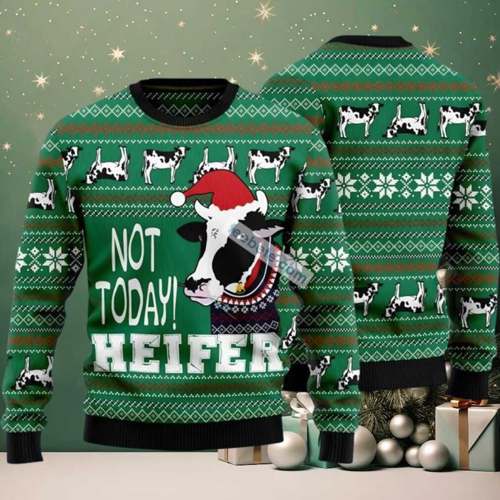 Cow Not Today Ugly Xmas Sweaters Funny Green, hoodie, sweater, long sleeve and tank top Cow Not Today Ugly Xmas Sweater Funny Green front view
