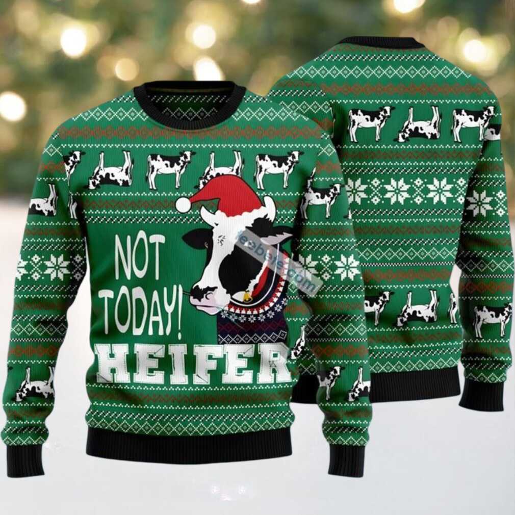 Cow Not Today Ugly Xmas Sweaters Funny Green, hoodie, sweater, long sleeve and tank top Cow Not Today Ugly Xmas Sweater Funny Green back view