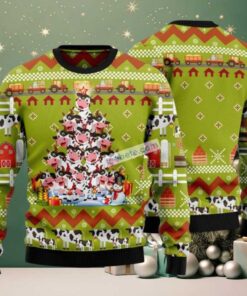 Cow Pine Tree Ugly Christmas Sweaters Best Green