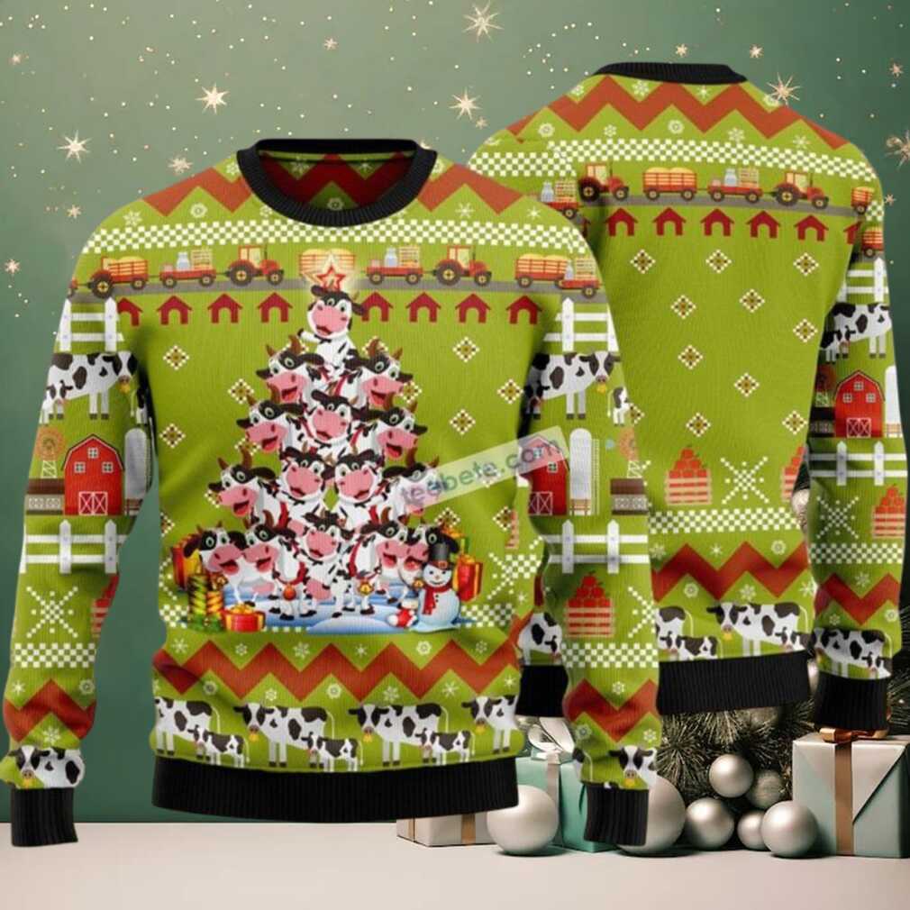 Cow Pine Tree Ugly Christmas Sweaters Best Green Cow Pine Tree Ugly Christmas Sweaters Best Green