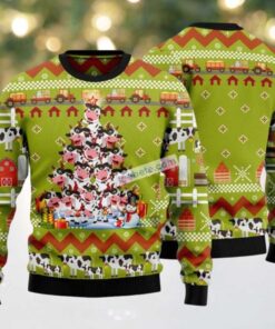 Cow Pine Tree Ugly Christmas Sweaters Best Green, hoodie, sweater, long sleeve and tank top Cow Pine Tree Ugly Christmas Sweaters Best Green