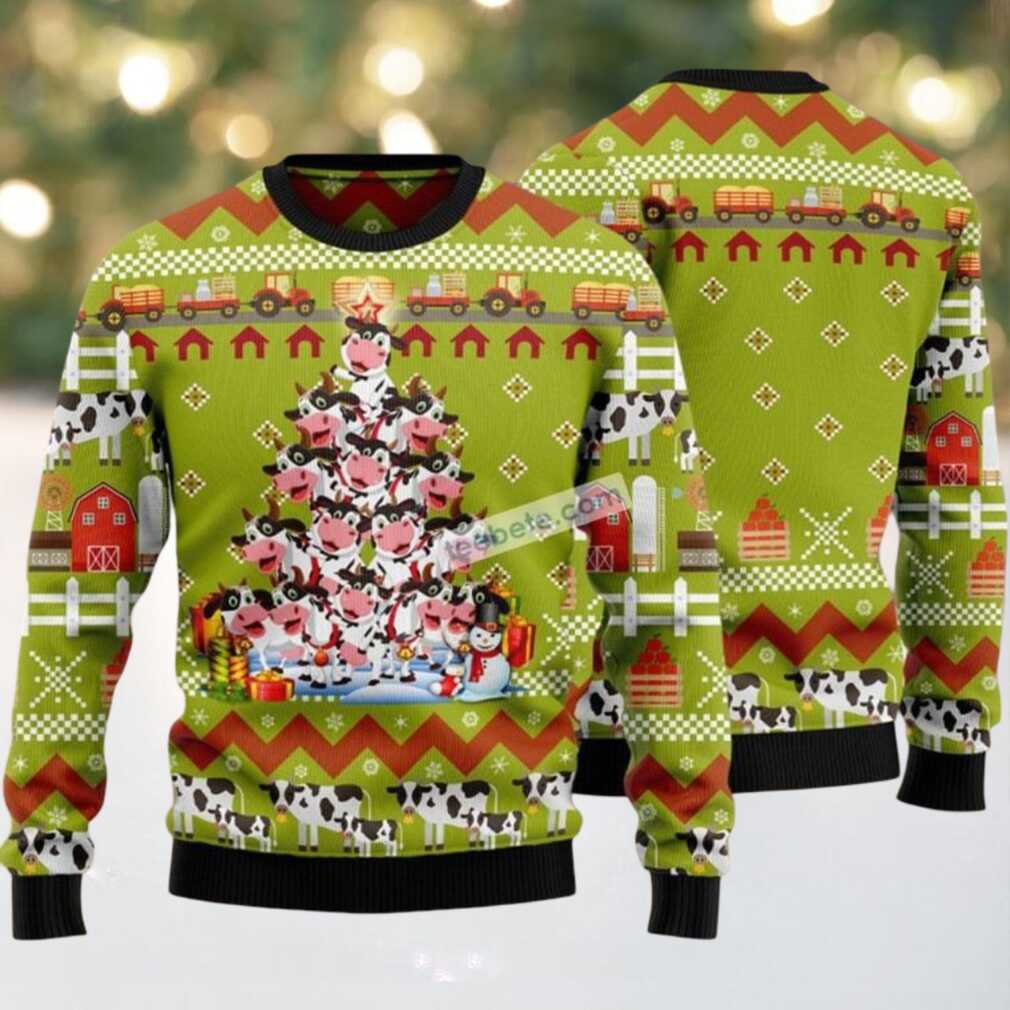 Cow Pine Tree Ugly Christmas Sweaters Best Green Cow Pine Tree Ugly Christmas Sweaters Best Green
