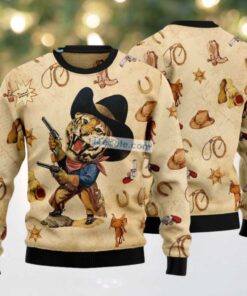 Cowboy Baby Tiger Ugly Sweater Party, hoodie, sweater, long sleeve and tank top Cowboy Baby Tiger Ugly Sweater Party