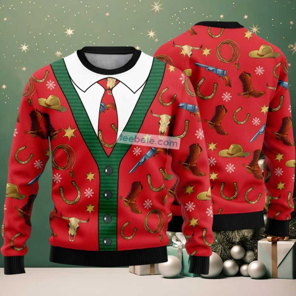 Cowboy Costume Set Ugly Sweater Red, hoodie, sweater, long sleeve and tank top Cowboy Costume Set Ugly Sweater Red