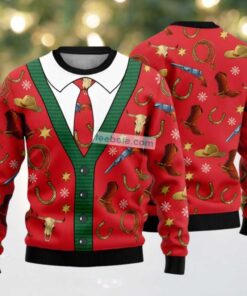 Cowboy Costume Set Ugly Sweater Red, hoodie, sweater, long sleeve and tank top Cowboy Costume Set Ugly Sweater Red