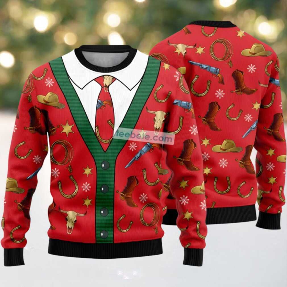 Cowboy Costume Set Ugly Sweater Red, hoodie, sweater, long sleeve and tank top Cowboy Costume Set Ugly Sweater Red