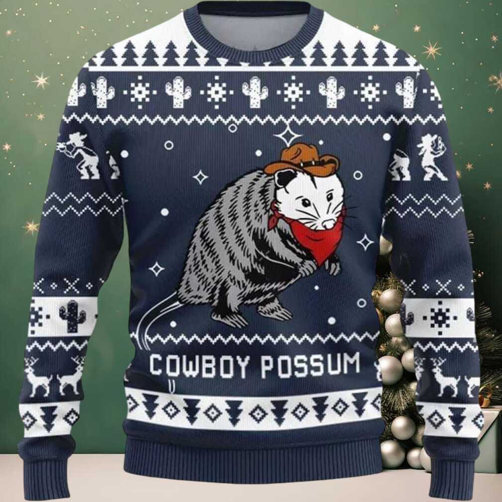 Cowboy Possum Ugly Christmas Sweater, hoodie, sweater, long sleeve and tank top Cowboy Possum Ugly Christmas Sweater Front