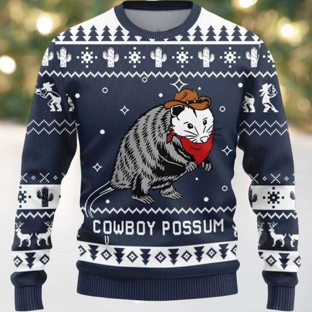 Cowboy Possum Ugly Christmas Sweater, hoodie, sweater, long sleeve and tank top Cowboy Possum Ugly Christmas Sweater Back