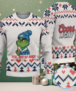 Cream, Navy & Red Nordic Pattern “Grinch You, Not So Much” Ugly Christmas Sweater – Coors Light Edition