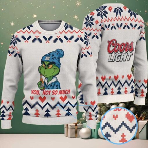Cream, Navy & Red Nordic Pattern “Grinch You, Not So Much” Ugly Christmas Sweater – Coors Light Edition