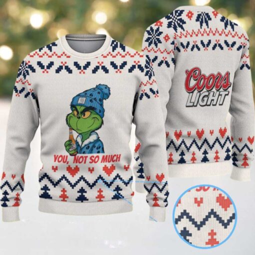 Cream, Navy & Red Nordic Pattern “Grinch You, Not So Much” Ugly Christmas Sweater – Coors Light Edition