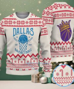 Cream Red Candy Cane Knit “Los Angeles Lakers x Dallas Basketball” Ugly Christmas Sweater