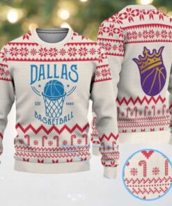 Cream Red Candy Cane Knit “Los Angeles Lakers x Dallas Basketball” Ugly Christmas Sweater