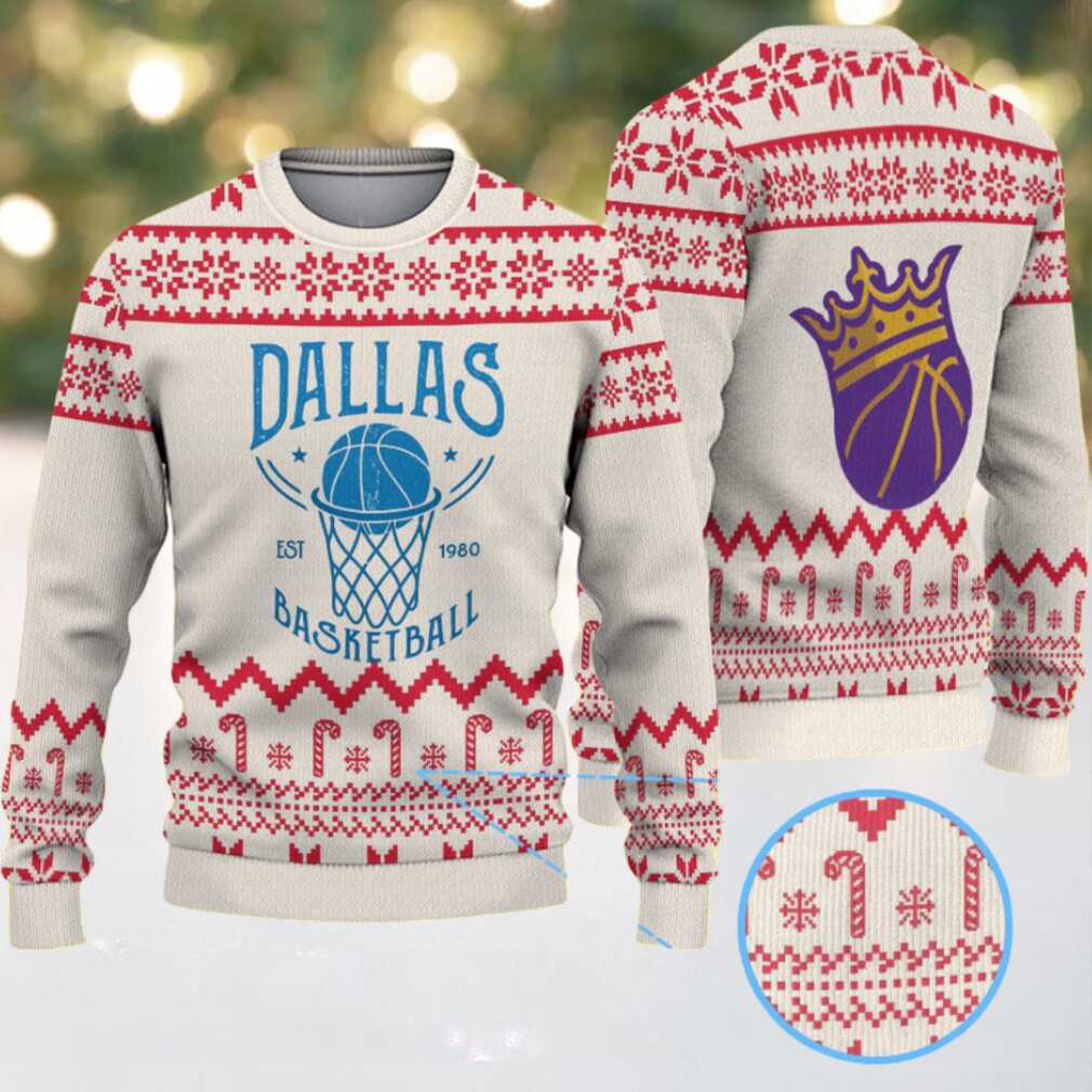 Cream Red Candy Cane Knit “Los Angeles Lakers x Dallas Basketball” Ugly Christmas Sweater Cream Red Candy Cane Knit “Los Angeles Lakers x Dallas Basketball” Ugly Christmas Sweater