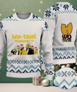 Cream and Blue Geometric Knit “Wu Tang Sleighin’ It Christmas Edition” Ugly Christmas Sweater