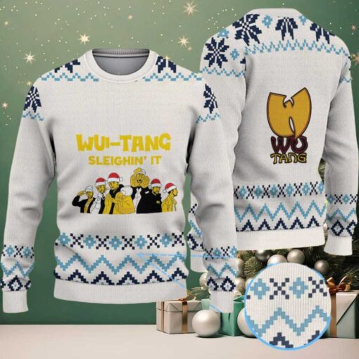 Cream and Blue Geometric Knit “Wu Tang Sleighin’ It Christmas Edition” Ugly Christmas Sweater