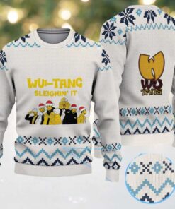 Cream and Blue Geometric Knit “Wu Tang Sleighin’ It Christmas Edition” Ugly Christmas Sweater