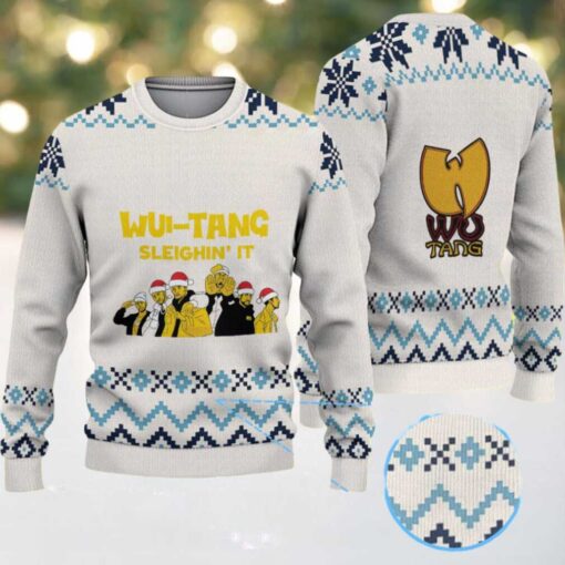 Cream and Blue Geometric Knit “Wu Tang Sleighin’ It Christmas Edition” Ugly Christmas Sweater