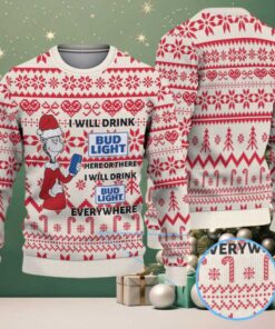 Cream and Red Candy Cane Pattern Dr. Seuss Bud Light Funny Ugly Christmas Sweater
