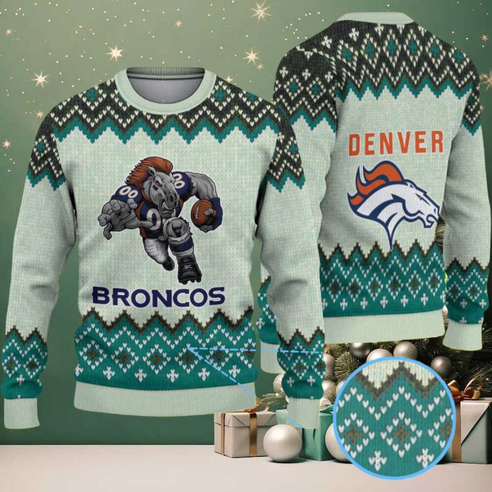 Cream and Teal Denver Broncos Zigzag Knit Pattern Vintage Ugly Christmas Sweater Cream and Teal Denver Broncos Zigzag Knit Pattern Vintage Ugly Christmas Sweater
