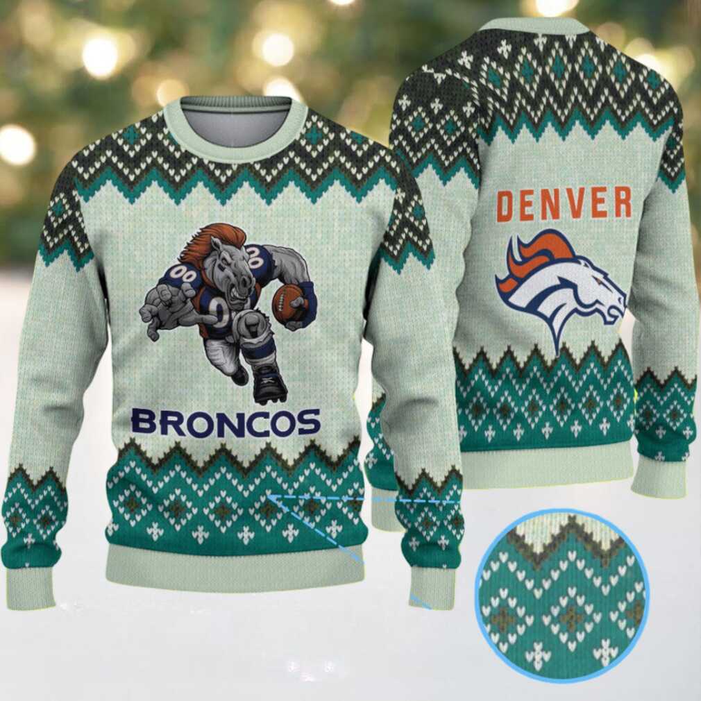 Cream and Teal Denver Broncos Zigzag Knit Pattern Vintage Ugly Christmas Sweater Cream and Teal Denver Broncos Zigzag Knit Pattern Vintage Ugly Christmas Sweater