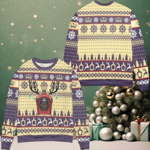 Crown Royal Black Reindeer Snowflake Pattern Ugly Christmas Sweater