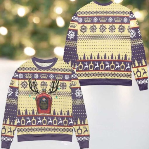 Crown Royal Black Reindeer Snowflake Pattern Ugly Christmas Sweater