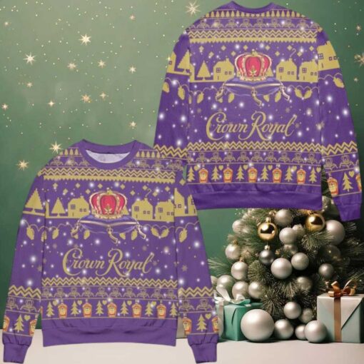 Crown Royal Canadian Whisky Snowflake Ugly Christmas Sweater Purple