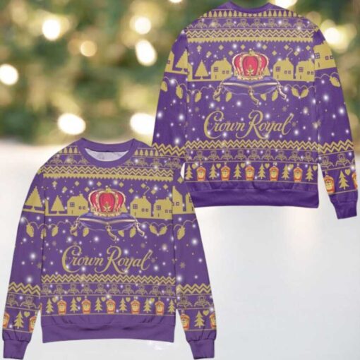 Crown Royal Canadian Whisky Snowflake Ugly Christmas Sweater Purple