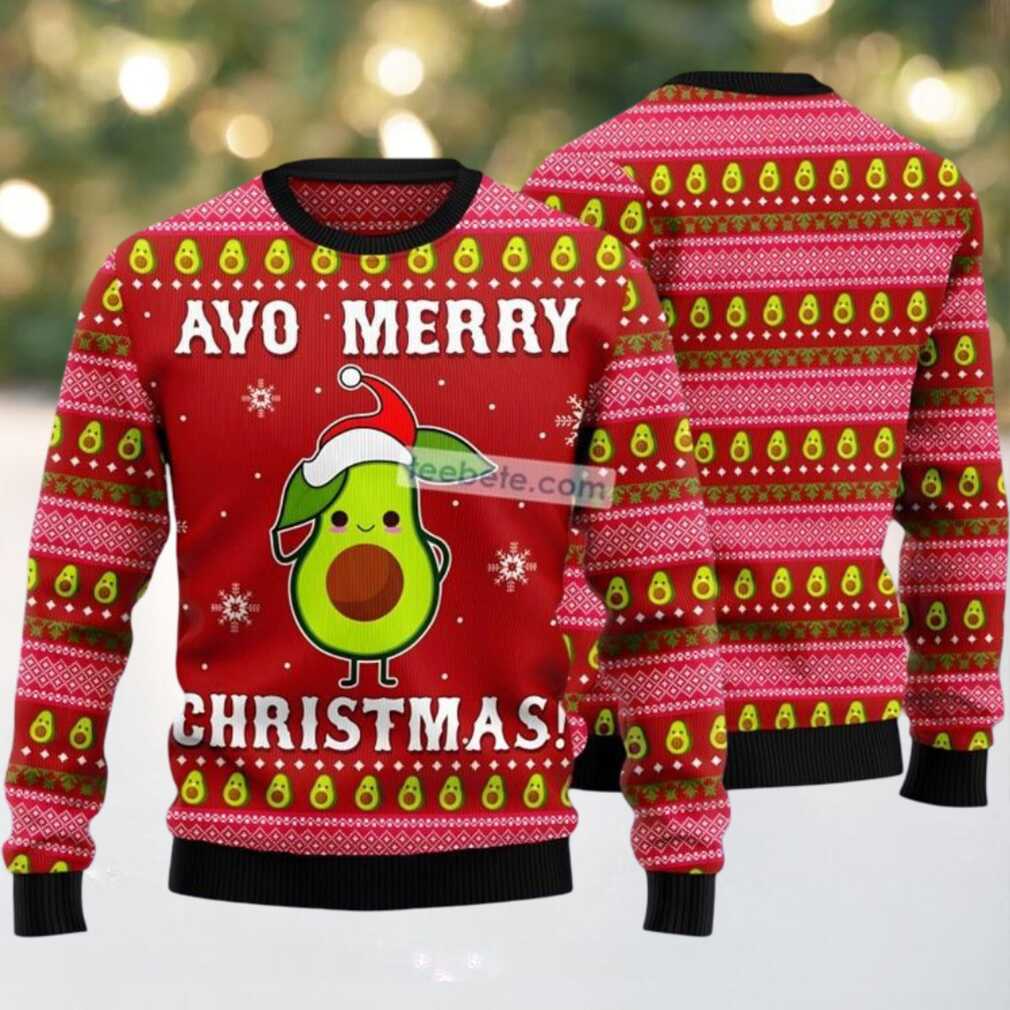 Cute Avocado Merry Christmas Ugly Sweaters For Christmas Ugliest Red, hoodie, sweater, long sleeve and tank top Person wearing Cute Avocado Merry Christmas Ugly Sweater
