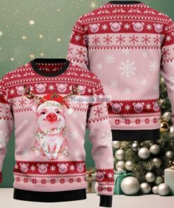 Cute Pig Red Nose Reindeer Ugly Sweater Naughty