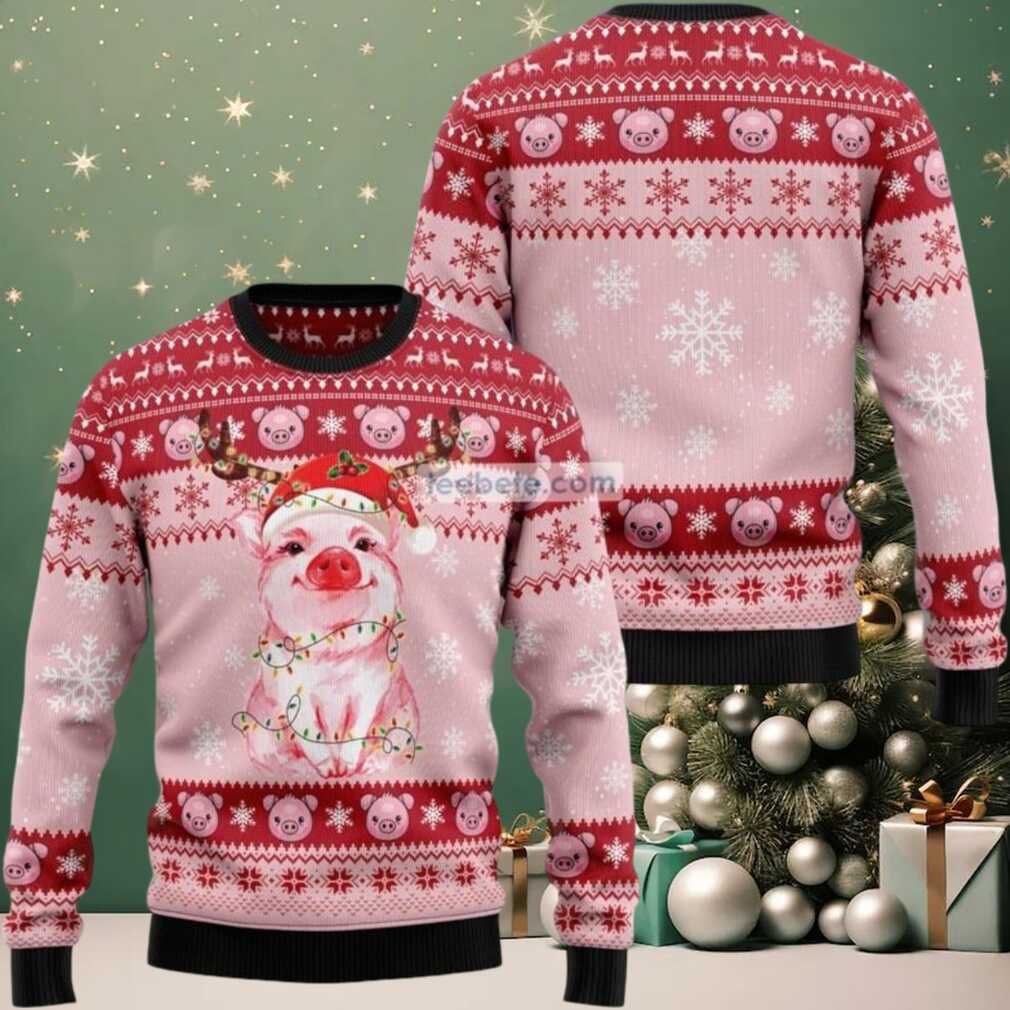 Cute Pig Red Nose Reindeer Ugly Sweater Naughty Cute Pig Red Nose Reindeer Ugly Sweater Naughty