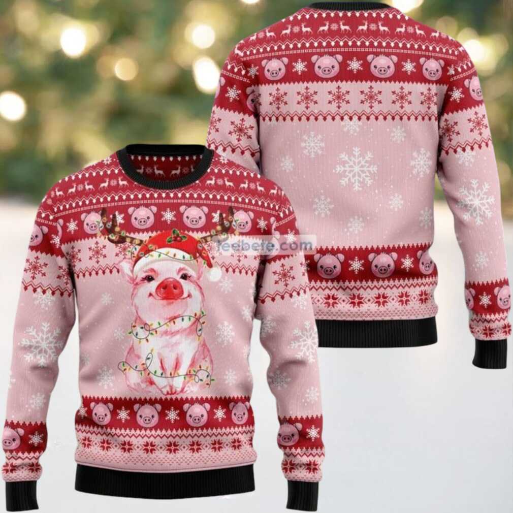 Cute Pig Red Nose Reindeer Ugly Sweater Naughty Cute Pig Red Nose Reindeer Ugly Sweater Naughty