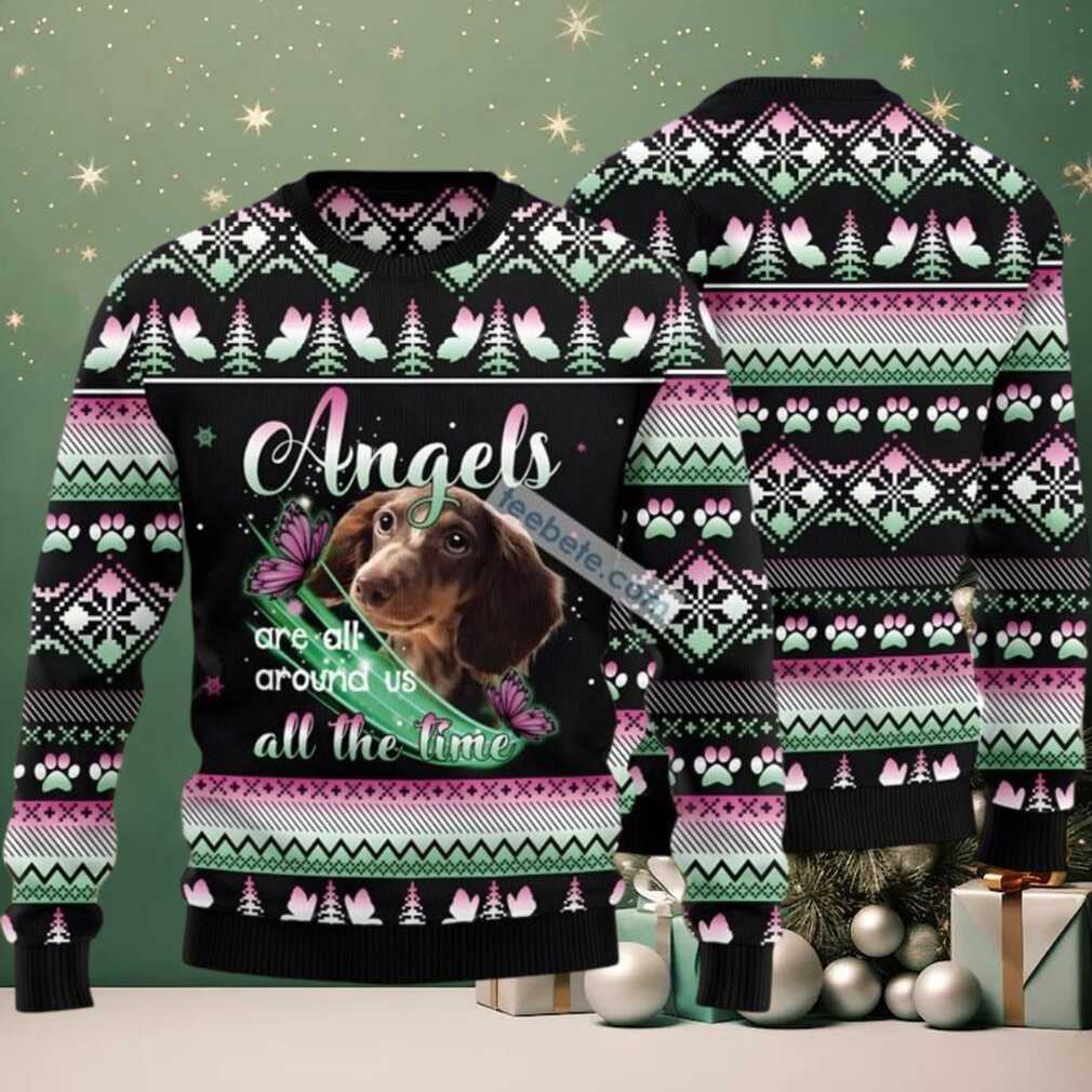 Dachshund Angel All The Time Ugly Christmas Sweater Big And Tall Black, hoodie, sweater, long sleeve and tank top Dachshund Angel All The Time Ugly Christmas Sweater Big And Tall Black