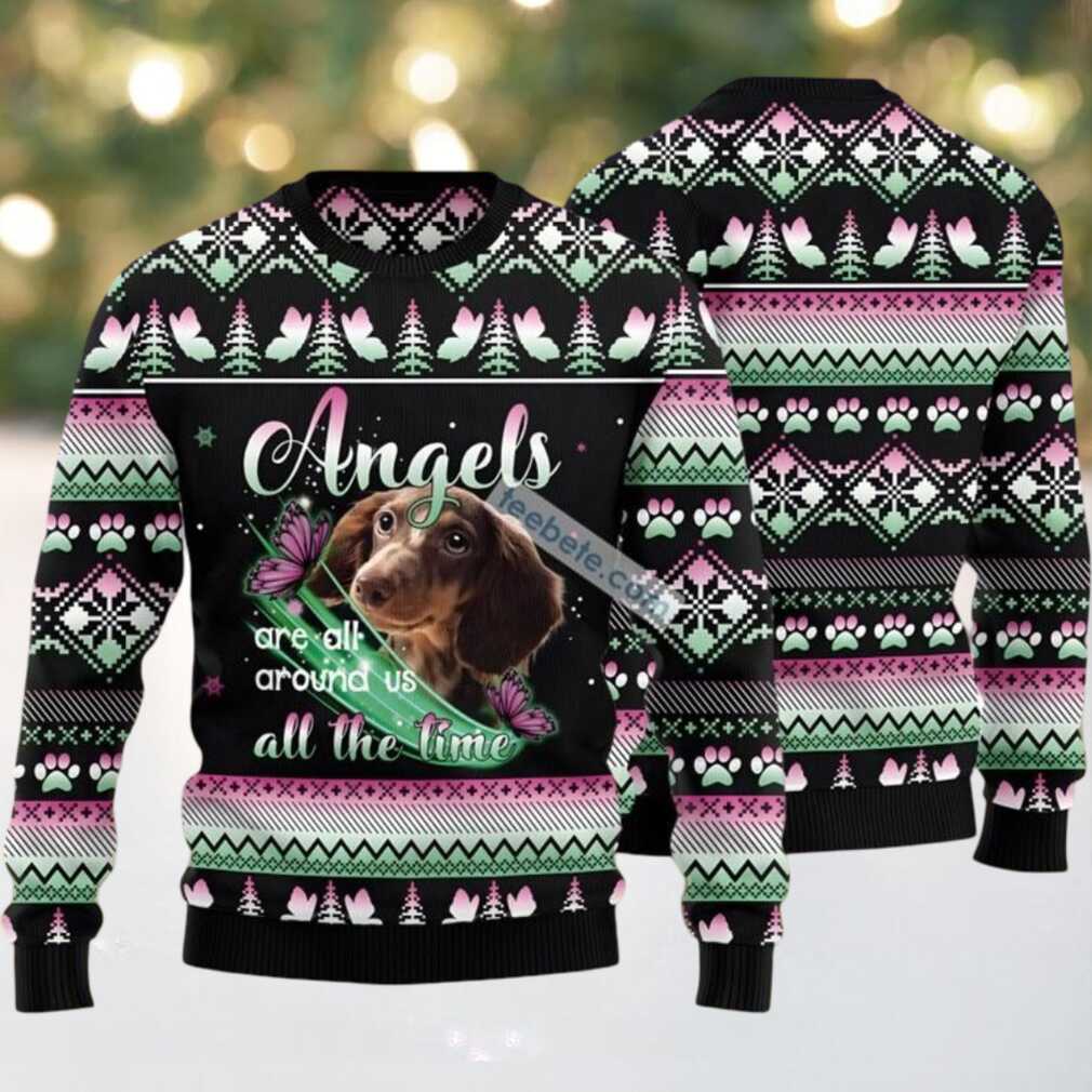 Dachshund Angel All The Time Ugly Christmas Sweater Big And Tall Black, hoodie, sweater, long sleeve and tank top Dachshund Angel All The Time Ugly Christmas Sweater Big And Tall Black