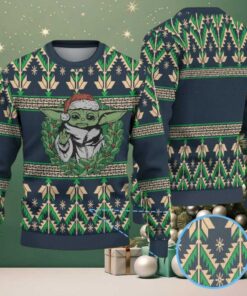 Dark Green Beige Geometric Pattern Baby Yoda Star Wars Ugly Christmas Sweater