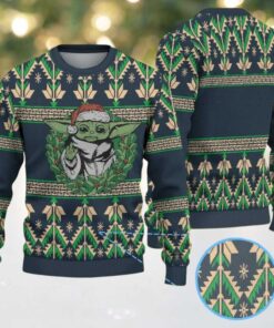 Dark Green Beige Geometric Pattern Baby Yoda Star Wars Ugly Christmas Sweater