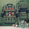 Green Ugly Christmas Sweater with Red Heart Pattern Featuring Nurse Grinch Hand Holding Stethoscope